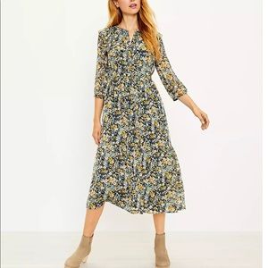 Loft XS Floral Ruffle Midi Shirtdress
